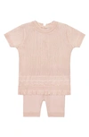 Feltman Brothers Babies'  Pointelle Rib Short Sleeve Sweater & Pants In Blush