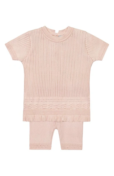 Feltman Brothers Babies' Pointelle Rib Short Sleeve Sweater & Pants In Blush