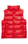 Moncler Kid's Tib Logo Quilted Vest In Red