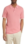 Ted Baker Lytton Textured Cotton Blend Polo Shirt In Mid Pink