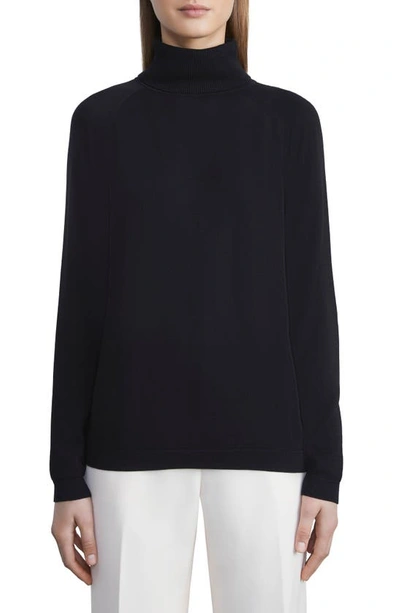 Lafayette 148 Matte Crepe Rib Turtleneck Sweater In Black