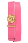 Versace First Line Biggie Medusa Belt In Fuxia/ Versace Gold