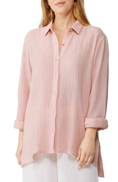 Eileen Fisher Easy Classic Organic Cotton Button-up Shirt In Powder