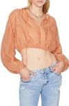 Frame Eyelet Blouson Sleeve Organic Linen Blend Crop Top In Terracotta