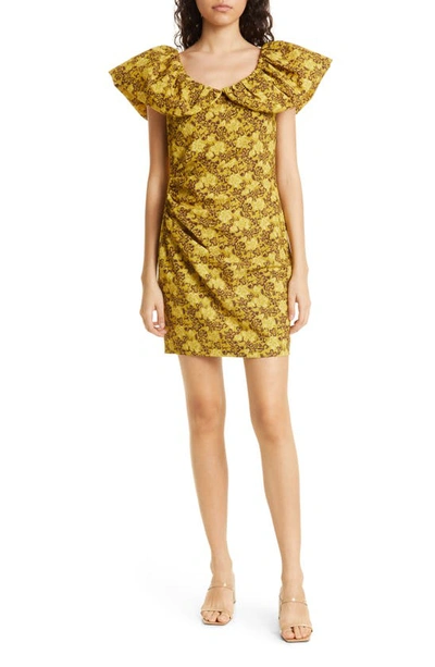 Ted Baker Ondina Floral-print Oversized-collar Seersucker Mini Dress In Yellow