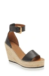 See By Chloé See By Chloe Women's Wedge Heeled Glyn Black Leather Sandals Shoes In Black/natural