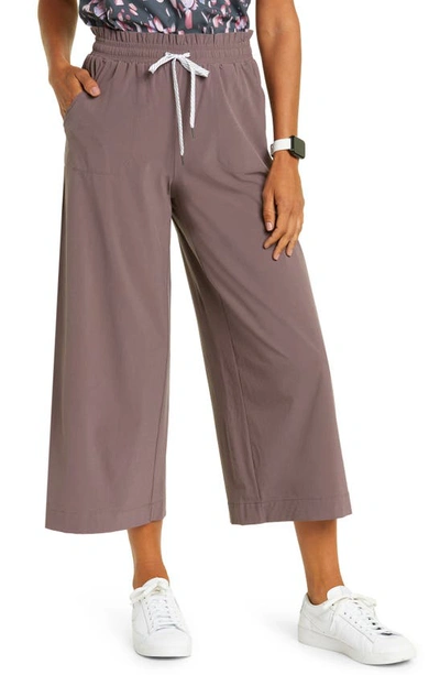 Zella Getaway Paperbag Waist Wide Leg Ankle Pants In Grey Sparrow