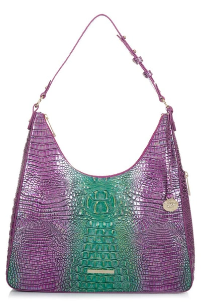 Brahmin Tabitha Croc Embossed Leather Shoulder Bag In Hyacinth Ombre Mini Melbourne