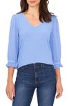 Cece Mixed Media V-neck Top In Blue Jay