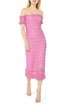 Likely Milaro Off The Shoulder Lace Midi Dress In Pink Sugar