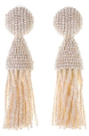 Oscar De La Renta 'classic Short' Beaded Tassel Drop Clip Earrings In Ivory