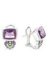 Lagos 18k Gold And Sterling Silver Caviar Color Stud Huggie Drop Earrings With Amethyst In Amethyst