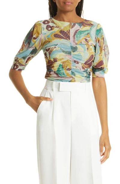 Ted Baker Vyoll Abstract Print Drape Sleeve Mesh Top In Pale Green