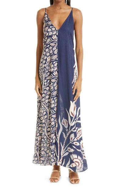 Ted Baker Lucyle Floral Pattern Block Maxi Slip Dress In Blue