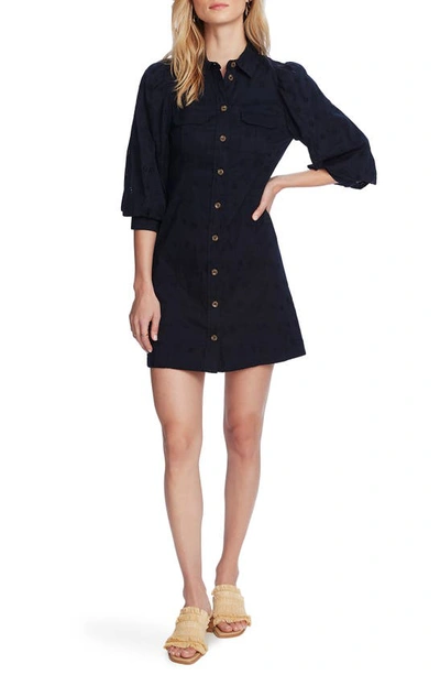 Court & Rowe Women's Puff-sleeve Eyelet Shirtdress In Blue