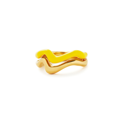 Missoma Squiggle Curve Two Tone 18kt Gold-plated Ring In Gold/yellow