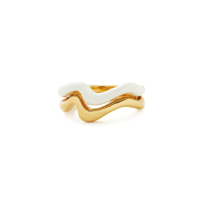 Missoma Gold-plated Vermeil Silver Squiggle Curve Two-tone Enamel Stacking Ring In Gold, White