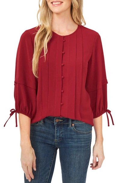 Cece Pintuck Tie Sleeve Blouse In Red Maple