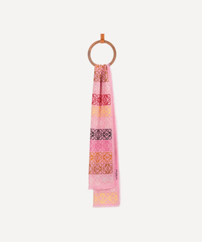 Loewe Anagram Wool-blend Scarf In Pink Tulip