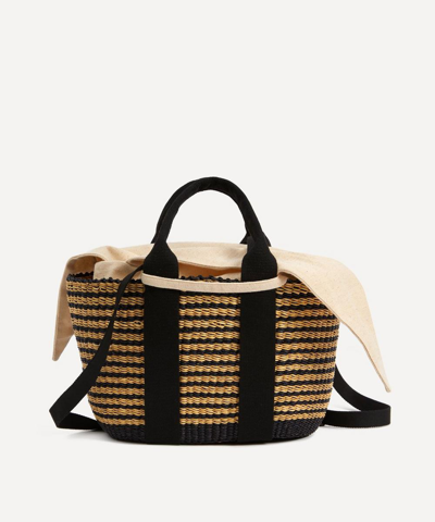 Muun Mini Abby Woven Straw And Cotton Basket Tote Bag In Black