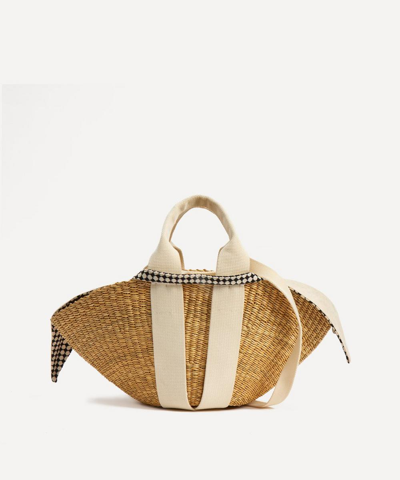Muun Mini Sophie Woven Straw And Cotton Basket Tote Bag In Natural Ecru