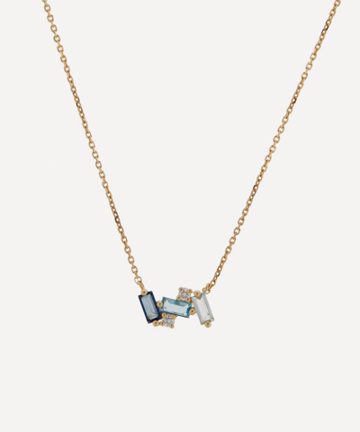 Suzanne Kalan 14ct Gold Multi-stone Mini Baguette Bar Necklace In Gold, Blue