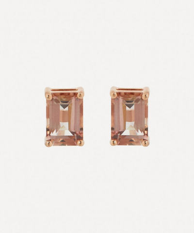 Suzanne Kalan 14ct Gold Emerald-cut Morganite Topaz Stud Earrings In Rose Gold