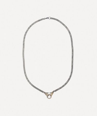 Acanthus Oxidised Silver Double Hand Charm Holder Chain Necklace