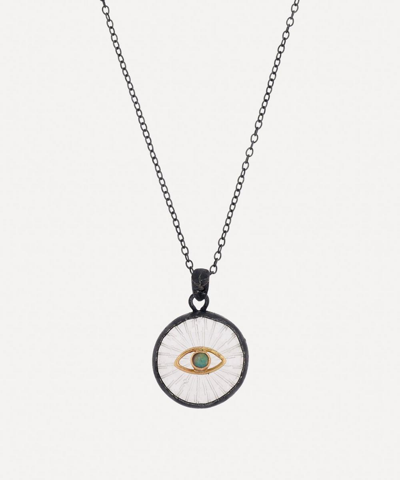 Acanthus Oxidised Silver Small Round Opal Eye Amulet Pendant Necklace In Silver, Gold
