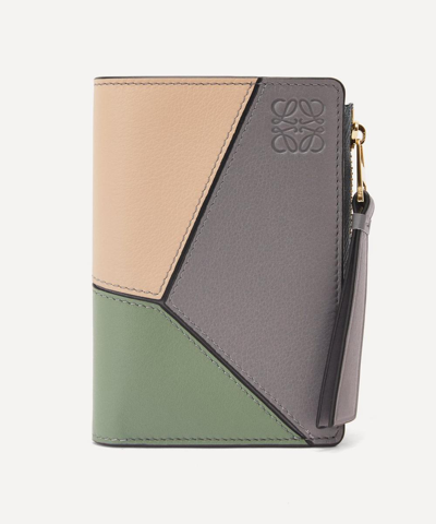 Loewe Puzzle Slim Zip Bifold Leather Wallet In Grey