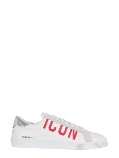 Dsquared2 20毫米“icon”皮革&麂皮运动鞋 In White