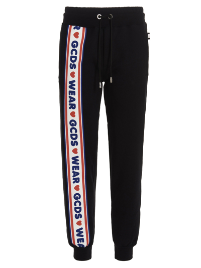 Gcds Jogging Pants With Cute Tape Logo Band In Black