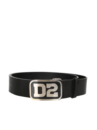 Dsquared2 Logo-plaque Leather Belt In Black