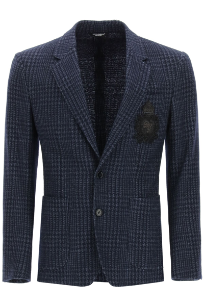 Dolce & Gabbana Tailored Blazer In Tartan Wool In Blu