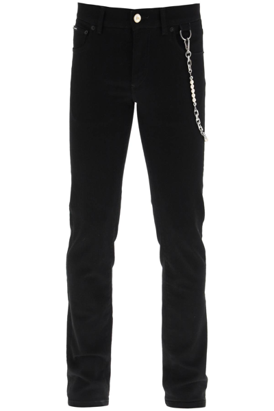 Dolce & Gabbana Black Skinny Stretch Jeans With Metal Keychain In Multicolor