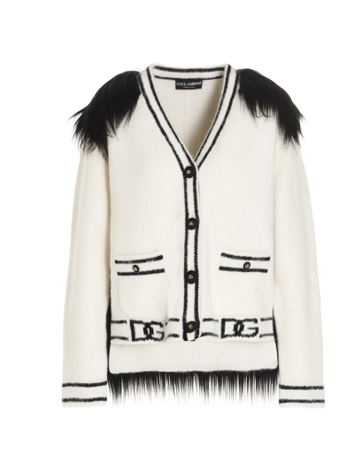 Dolce & Gabbana Faux-fur Panelled Cardigan In White