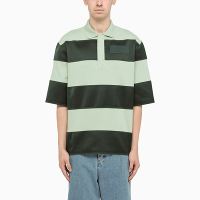 Ami Alexandre Mattiussi Striped Logo-patch Polo Shirt In Green