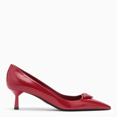 Prada Red Leather Low Pumps In Burgundy