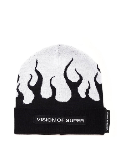 Vision Of Super Beanie With White Flames In Black
