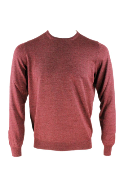 Barba Napoli Light Long-sleeved Crewneck Sweater In Wool And Silk In Ruggine