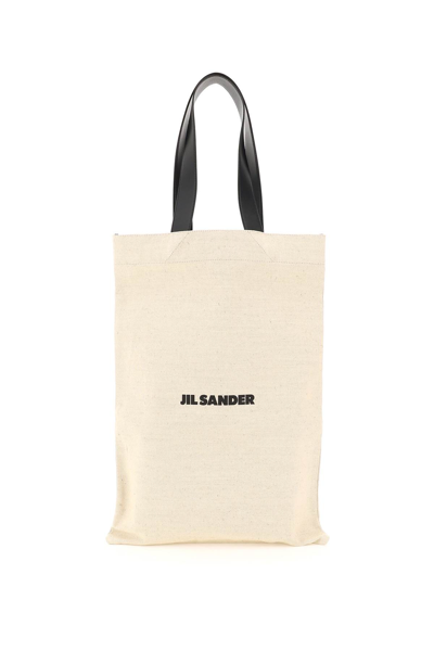 Jil Sander Extra Large Canvas Tote Bag In Bianco