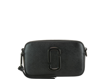 Marc Jacobs 'the Snapshot' Black Shoulder Bag With Metal Logo At The Front