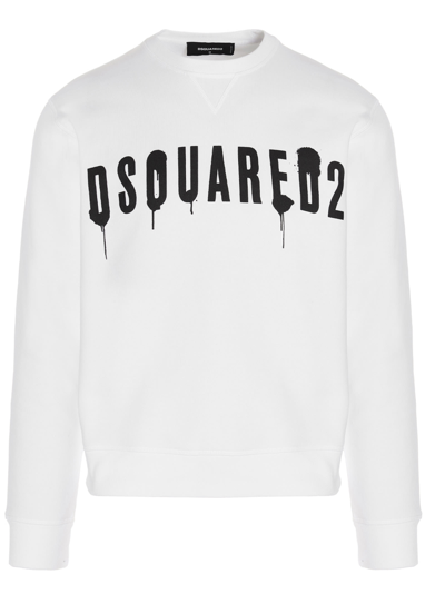 Dsquared2 Logo Spray Cool Sweatshirt In White