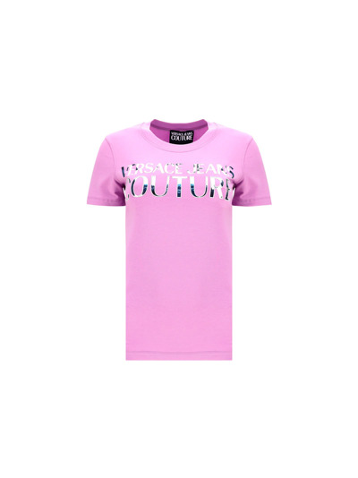 Versace Jeans Couture Cotton T-shirt With Logo In Lavander
