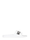 Moschino Slide Sandals With Logo In Bianco