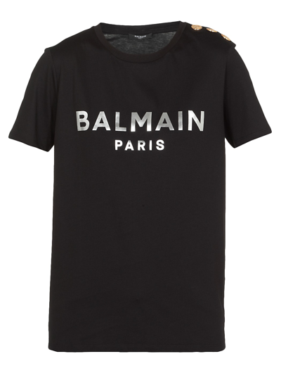 Balmain Loged T-shirt In Noir/argent