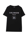BALMAIN BLACK T-SHIRT WITH WHITE PRINT