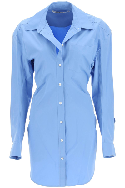 Alexander Wang Cutout Cotton-poplin Mini Shirt Dress In Light Blue