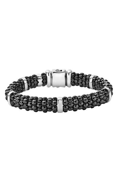 Lagos Black Caviar Ceramic And Sterling Silver Station Bracelet