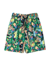 KENZO BOYS SWIMSUIT MULTICOLOR WITH TIGER PRINT AND FLOWER PRINT, WAIST WITH ELASTICATED DRAWSTRING AND TW